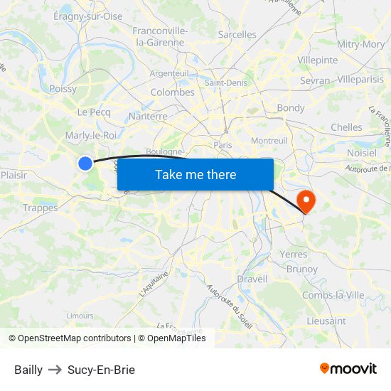 Bailly to Sucy-En-Brie map