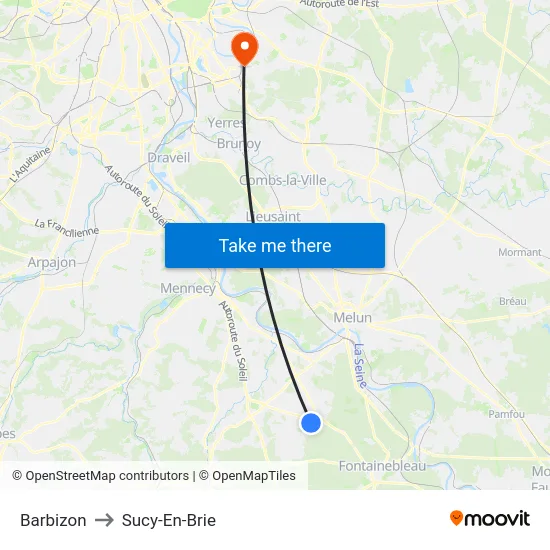 Barbizon to Sucy-En-Brie map