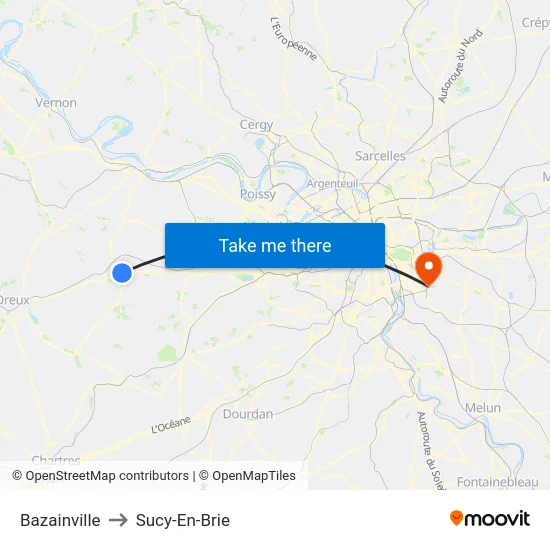 Bazainville to Sucy-En-Brie map