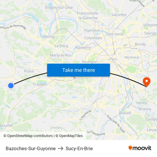 Bazoches-Sur-Guyonne to Sucy-En-Brie map