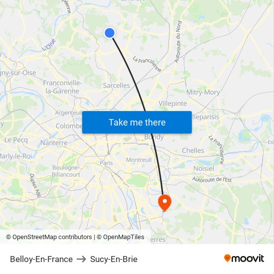 Belloy-En-France to Sucy-En-Brie map