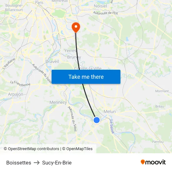 Boissettes to Sucy-En-Brie map