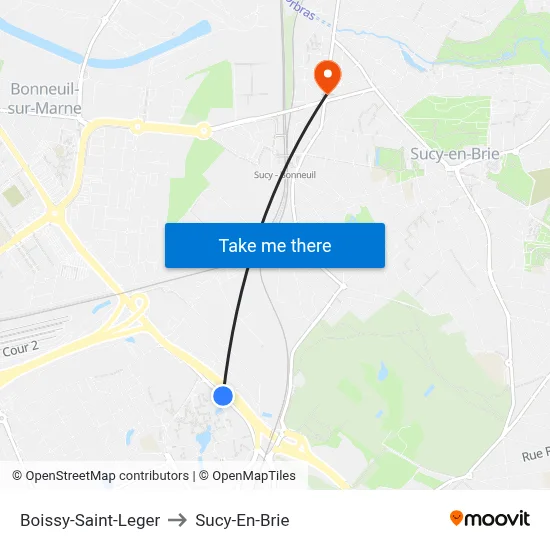 Boissy-Saint-Leger to Sucy-En-Brie map