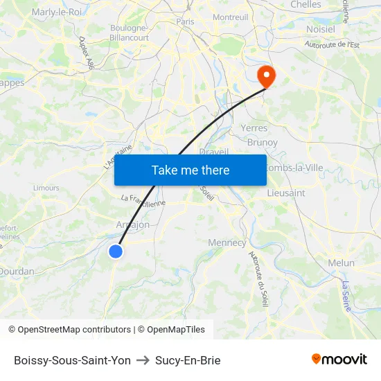 Boissy-Sous-Saint-Yon to Sucy-En-Brie map
