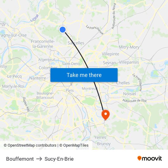 Bouffemont to Sucy-En-Brie map