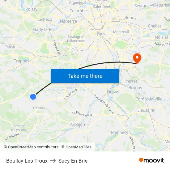Boullay-Les-Troux to Sucy-En-Brie map