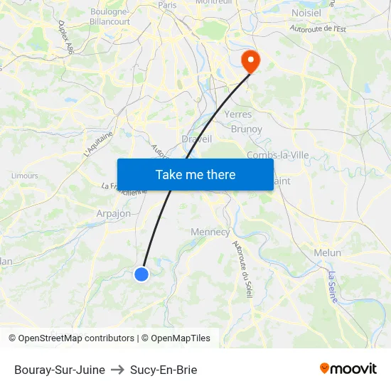 Bouray-Sur-Juine to Sucy-En-Brie map