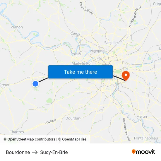 Bourdonne to Sucy-En-Brie map