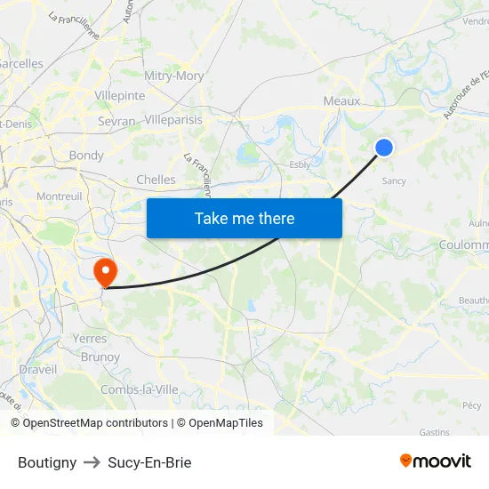 Boutigny to Sucy-En-Brie map