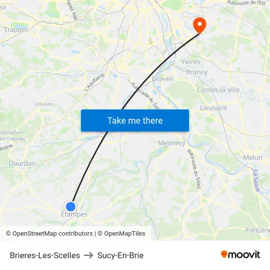 Brieres-Les-Scelles to Sucy-En-Brie map