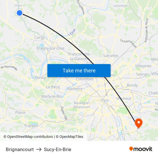 Brignancourt to Sucy-En-Brie map