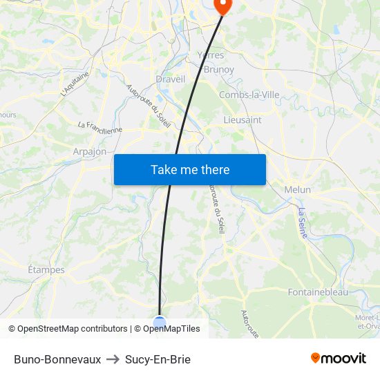 Buno-Bonnevaux to Sucy-En-Brie map