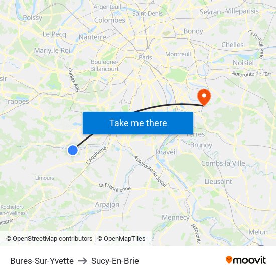 Bures-Sur-Yvette to Sucy-En-Brie map