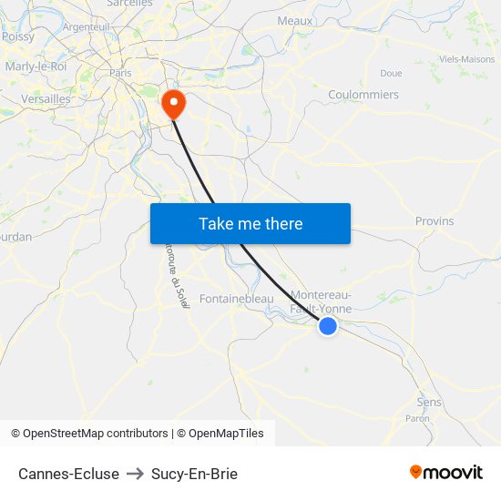 Cannes-Ecluse to Sucy-En-Brie map