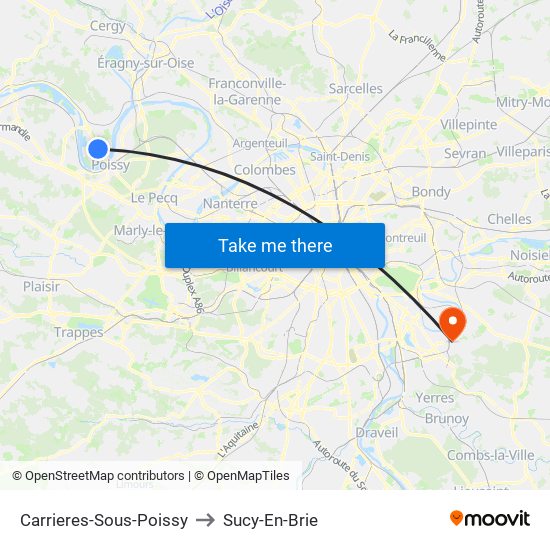 Carrieres-Sous-Poissy to Sucy-En-Brie map