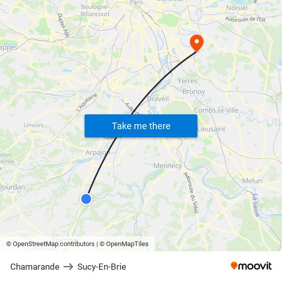 Chamarande to Sucy-En-Brie map