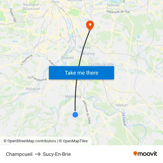 Champcueil to Sucy-En-Brie map