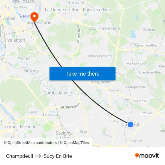 Champdeuil to Sucy-En-Brie map