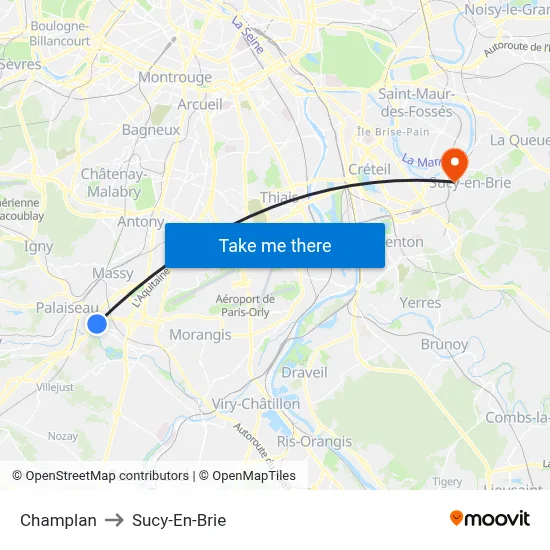 Champlan to Sucy-En-Brie map