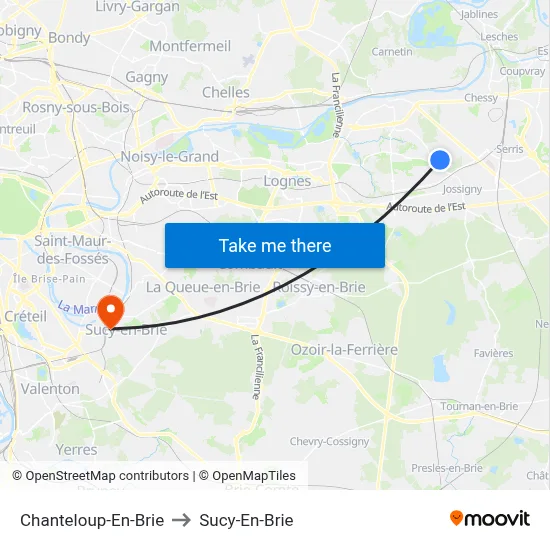 Chanteloup-En-Brie to Sucy-En-Brie map