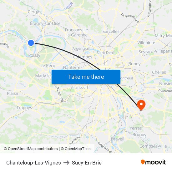 Chanteloup-Les-Vignes to Sucy-En-Brie map