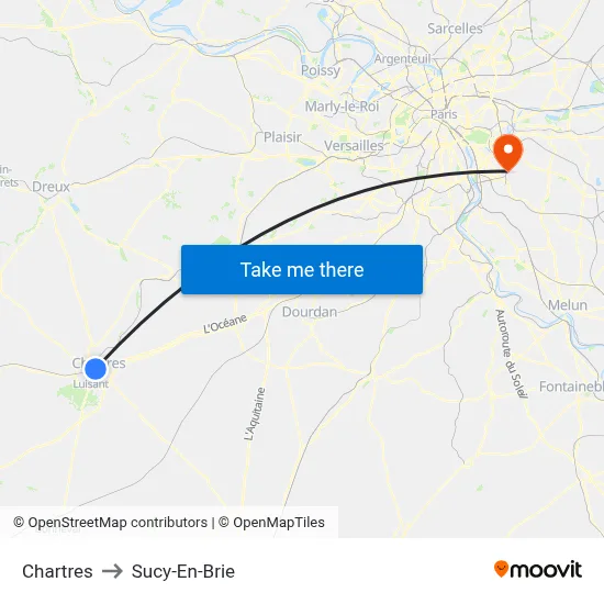 Chartres to Sucy-En-Brie map