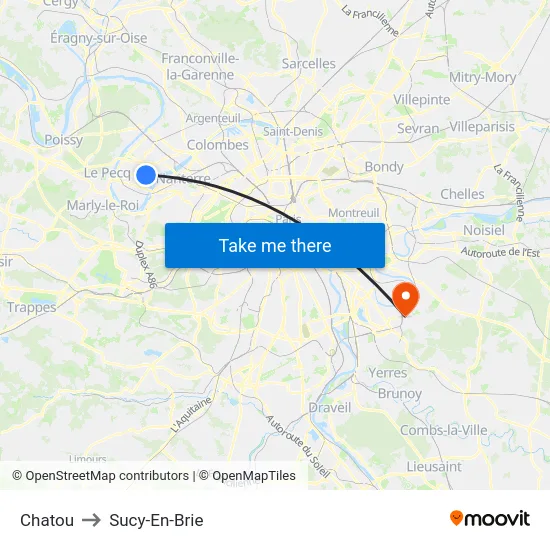 Chatou to Sucy-En-Brie map