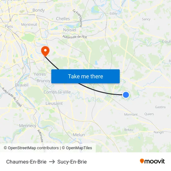 Chaumes-En-Brie to Sucy-En-Brie map