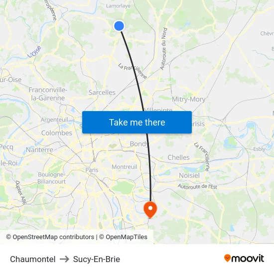 Chaumontel to Sucy-En-Brie map