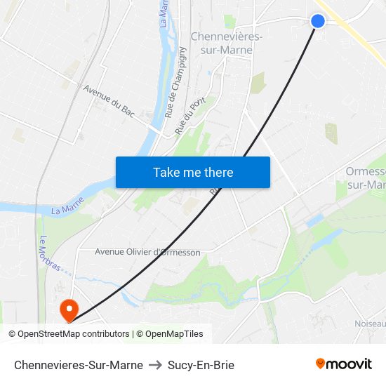 Chennevieres-Sur-Marne to Sucy-En-Brie map