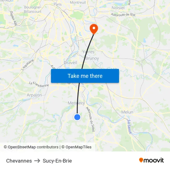 Chevannes to Sucy-En-Brie map