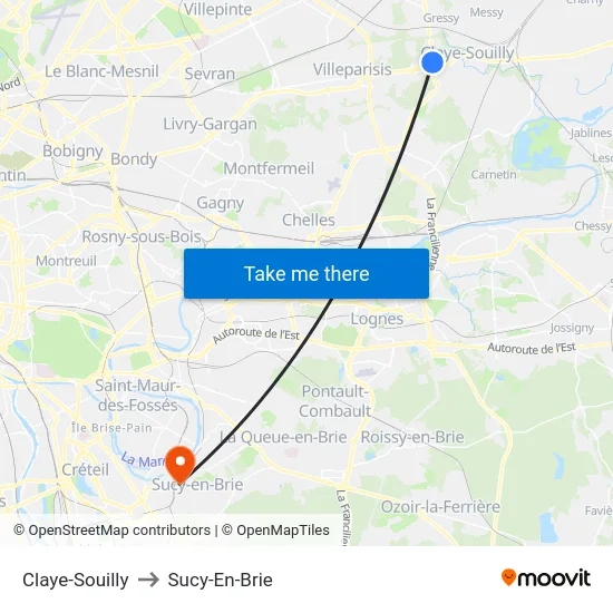 Claye-Souilly to Sucy-En-Brie map