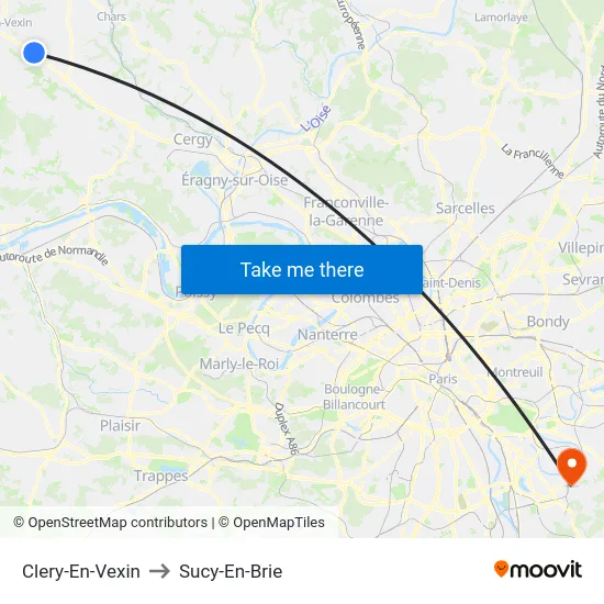Clery-En-Vexin to Sucy-En-Brie map