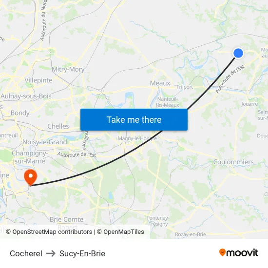 Cocherel to Sucy-En-Brie map