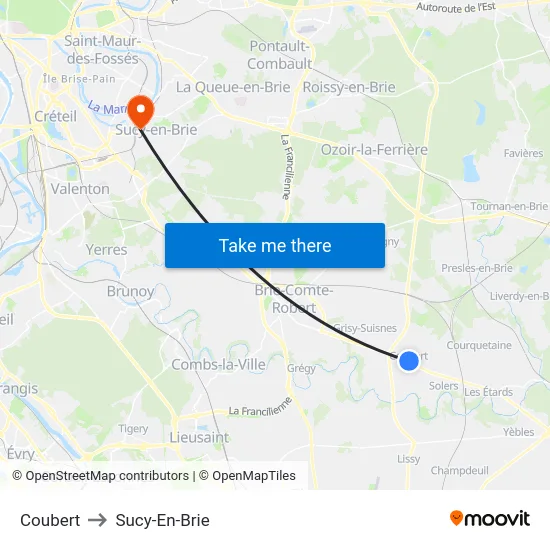Coubert to Sucy-En-Brie map