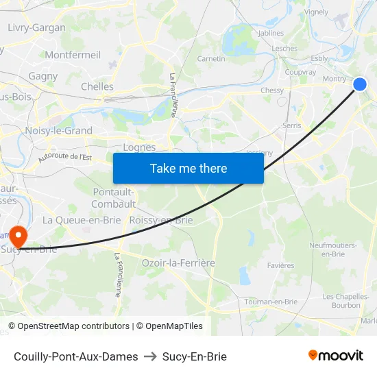 Couilly-Pont-Aux-Dames to Sucy-En-Brie map