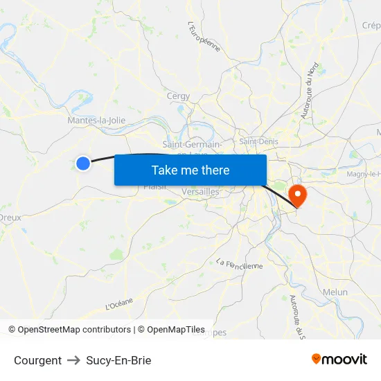 Courgent to Sucy-En-Brie map