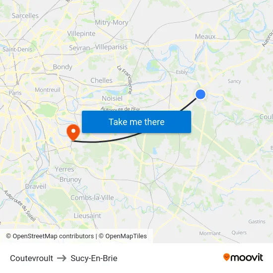 Coutevroult to Sucy-En-Brie map