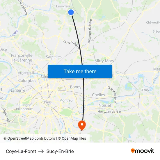 Coye-La-Foret to Sucy-En-Brie map