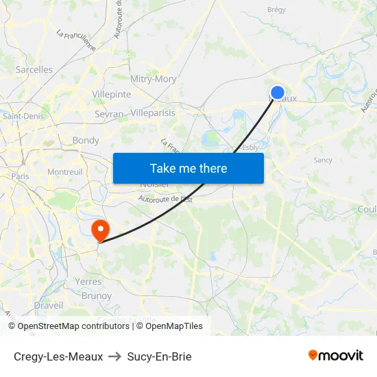 Cregy-Les-Meaux to Sucy-En-Brie map