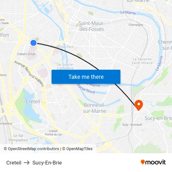 Creteil to Sucy-En-Brie map