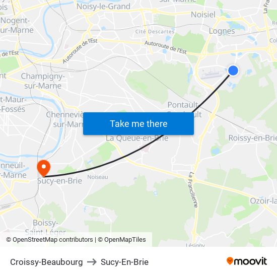 Croissy-Beaubourg to Sucy-En-Brie map