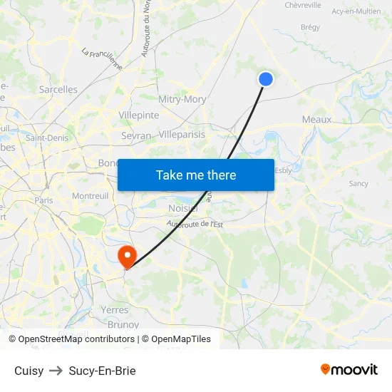 Cuisy to Sucy-En-Brie map