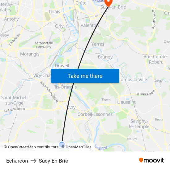 Echarcon to Sucy-En-Brie map