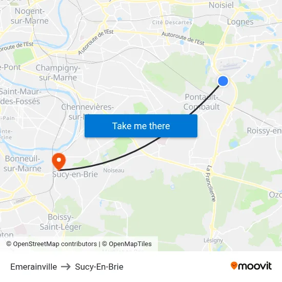 Emerainville to Sucy-En-Brie map