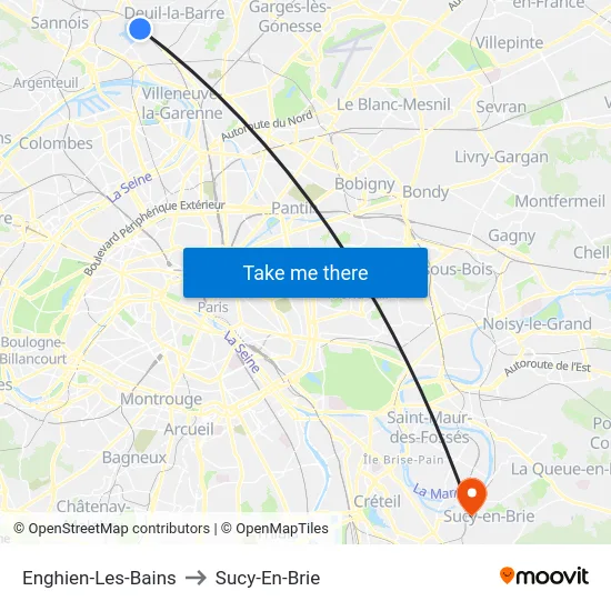 Enghien-Les-Bains to Sucy-En-Brie map