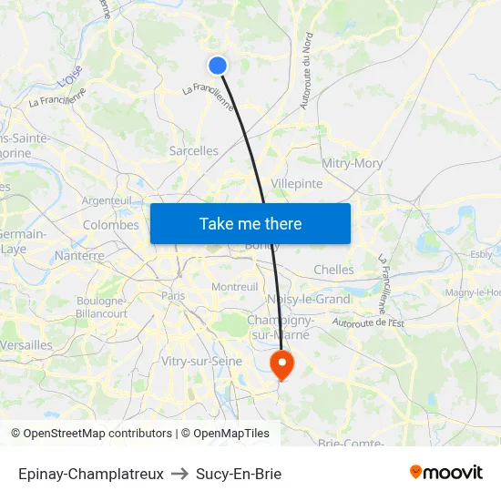 Epinay-Champlatreux to Sucy-En-Brie map