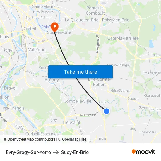 Evry-Gregy-Sur-Yerre to Sucy-En-Brie map