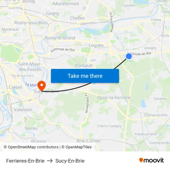Ferrieres-En-Brie to Sucy-En-Brie map