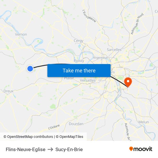 Flins-Neuve-Eglise to Sucy-En-Brie map